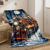 Christmas Train Snowy Night Blanket Bedroom Blanket for Livingroom Couch Lunch Break Soft Throw for Friend's Festival Gift