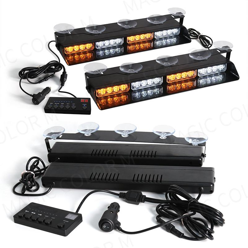 2-in-1 32 LED Car Strobe Lights For Emergency Flash Warning Lamp Windshield Bar Red Blue Amber White Waterproof Auto Assembly