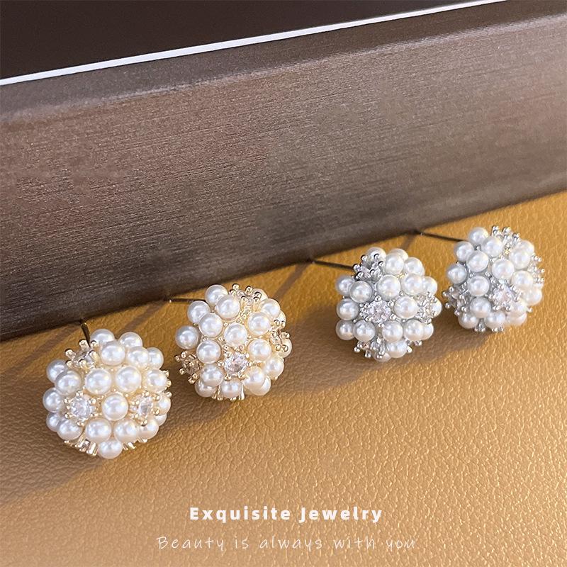 High-End Faux Pearl & Cubic Zirconia Gold-Plated Stud Earrings for Women