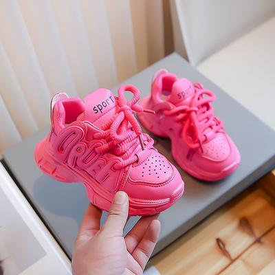 2024 Nya Flickors Sneakers Söta Barnmode Snörskor Barnskor Dropshipping Halkfria Beige Rosrosa PU Vår Höst Pojkar