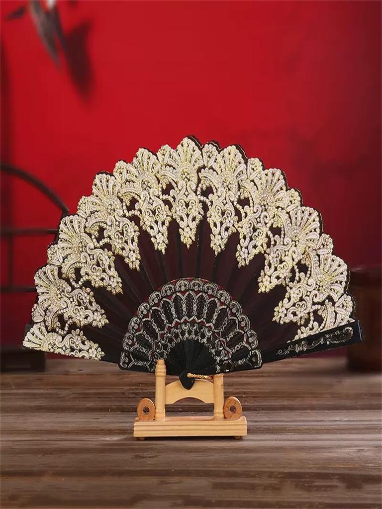 Multicolor Decorative Fan Hand Lace Foldable Fans | Bulk for Women with Organza Bag, European Retro Fan, Bridal Dancing Prop, We