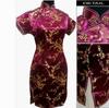 Raffinato Floreale Donna Mini Qipao Elegante Nero Collo Mandarino Cheongsam Sexy Spacco Alto Slim Abito Cinese