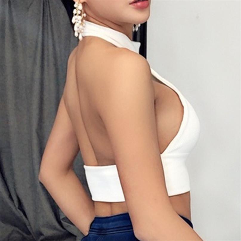 Charming Summer Fashion Women's Hanging Neck Stretch Vest Ladies Slim Solid Color Sexy Halter Wrap Chest Tube Top