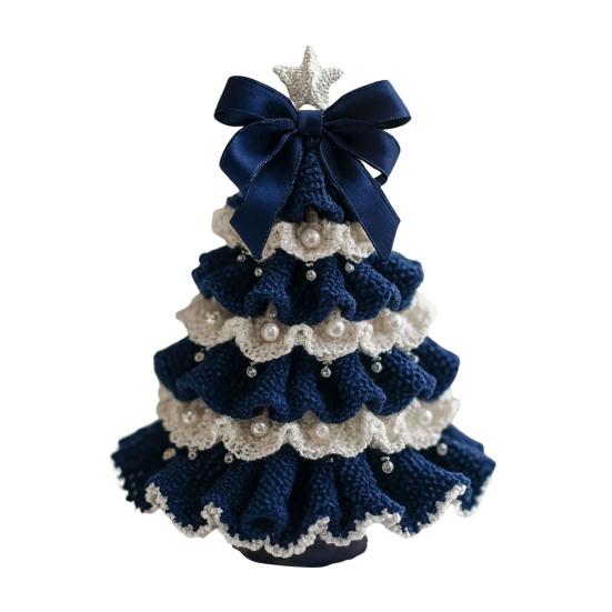 Handmade Crochet Christmas Tree DIY Xmas Tree Crochet Craft Starter Set with Bow And Faux Pearl for Beginners Knitting Holiday Decoration for