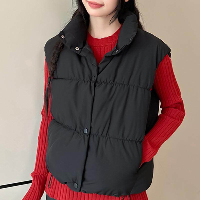 Fashion Winter Short Sleeveless Vest Woman Warm Outerwears Stand Collar Casual Thick Women's Jackets