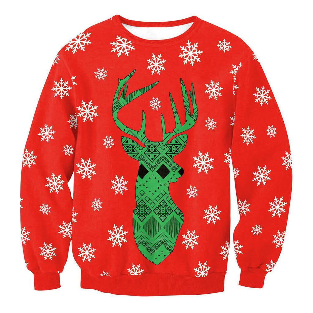 Supply 3D Digital Printing, Christmas Crew Neck Sweater Pullover Fake Two-piece Tie Sweater