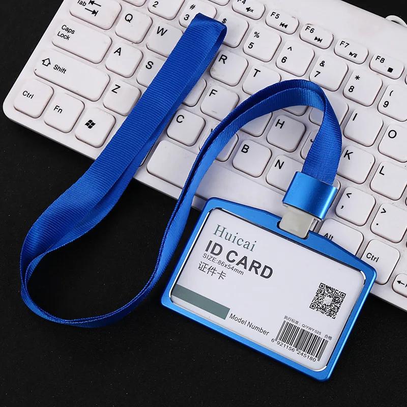 Gold Silver Card Cover Women Aluminum Alloy Work Name Card Holders Case Business Work Card ID Badge Lanyard Holder Metal Bags