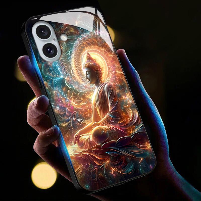 For iPhone 16 Case Call Flash Series Pattern Printing Tempered Glass+TPU Combo Phone Case