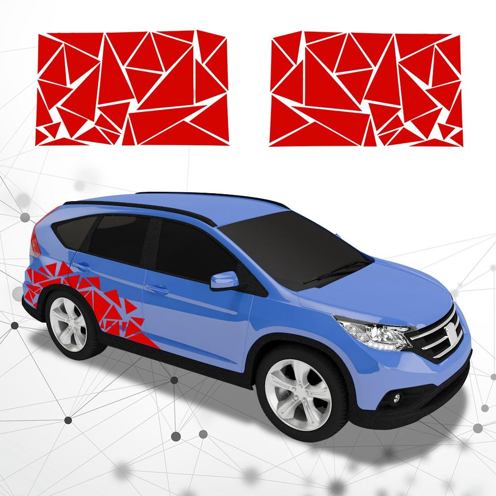 

Наклейка с изображением треугольников хамелеона, боковые графические наклейки на кузов автомобиля, автомобильные наклейки на капот, крышка двери, виниловые наклейки из ПВХ для внешнего оформления 2 шт. красный