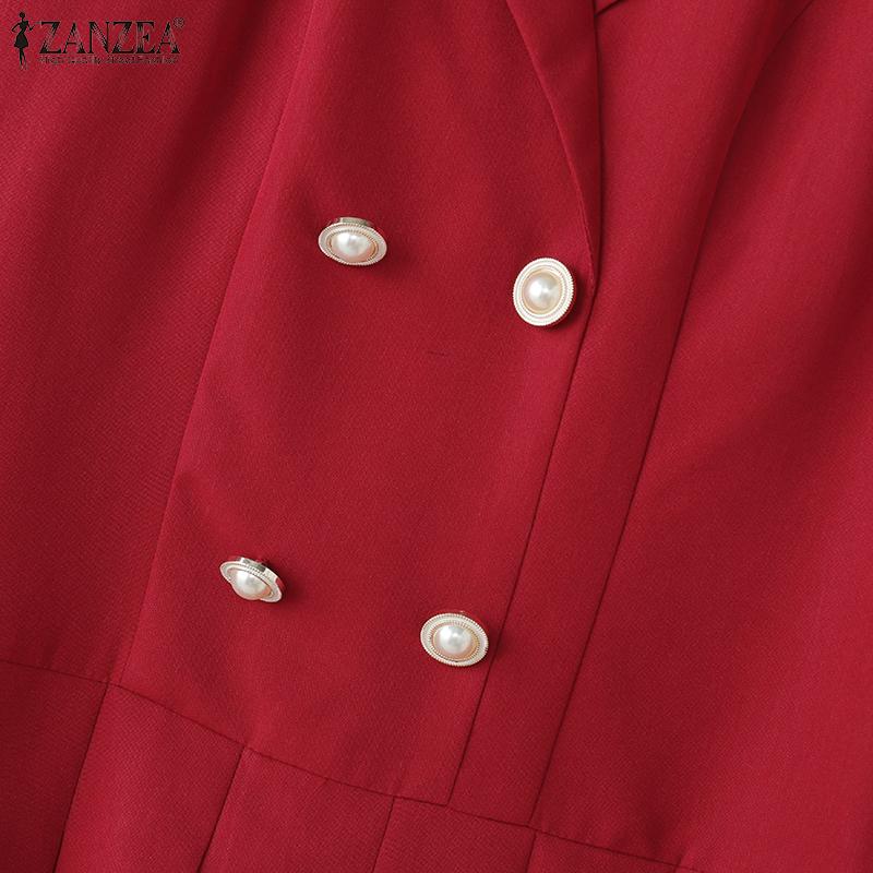 ZANZEA Damen Casual Turn Down Kragen Lose Kurzarm Plissee Kleid