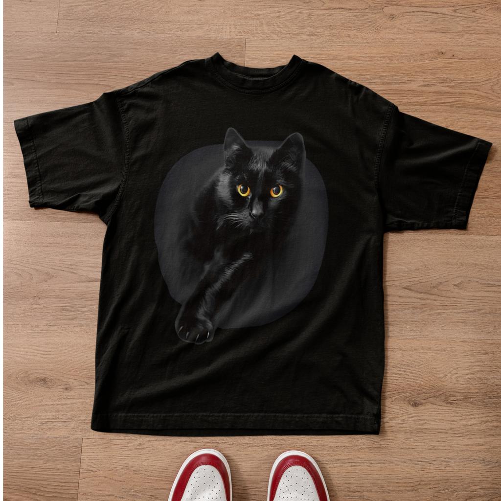 Black Cat Eyes Graphic T-Shirt Gothic Aesthetic Halloween Cat Lover Tee