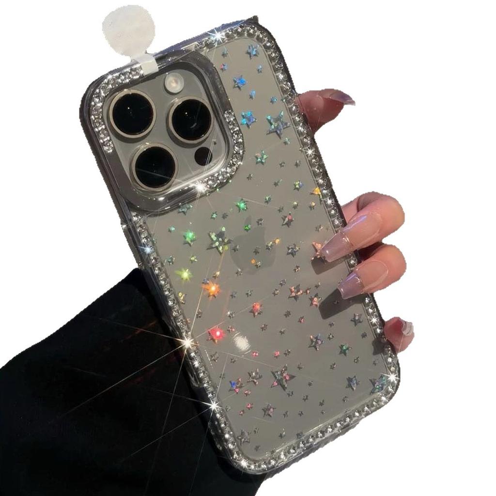 Laser Star Sparkling Diamond Case for Apple 17PROMAX New High-end Cartoon Cute Transparent Rhinestone Case