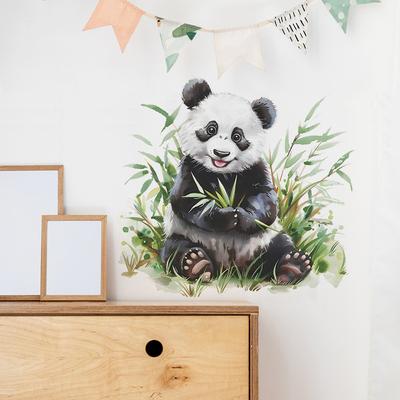 Zábavné-f130 Kreslený Roztomilý Červená Panda Jí Bambus Pozadí Dětského Pokojí Dekorativní Nástěnné Samolepky