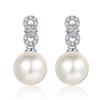 Sterling Cubic Zirconia Pearl Stud Earrings Women Minimalist U-Shaped Geometric Design Office Chic Daily Wear