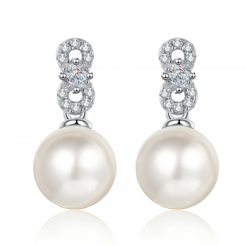 Sterling Cubic Zirconia Pearl Stud Earrings Women Minimalist U-Shaped Geometric Design Office Chic Daily Wear