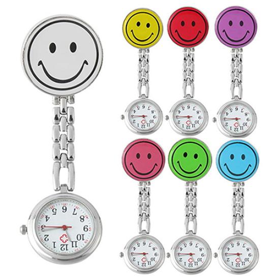 Women's Butterfly Smile Face Quartz Clip-On Brooch Nurse Hanging Pocket Watch