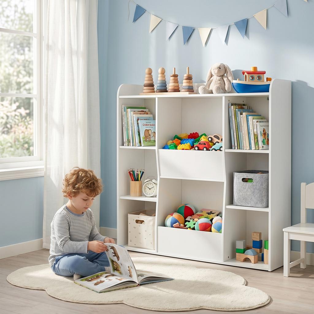 Children s Storage Furniture Bookshelf With 8 Compartments And Upper Shelf 104 X 29 X 101.5 Cm White