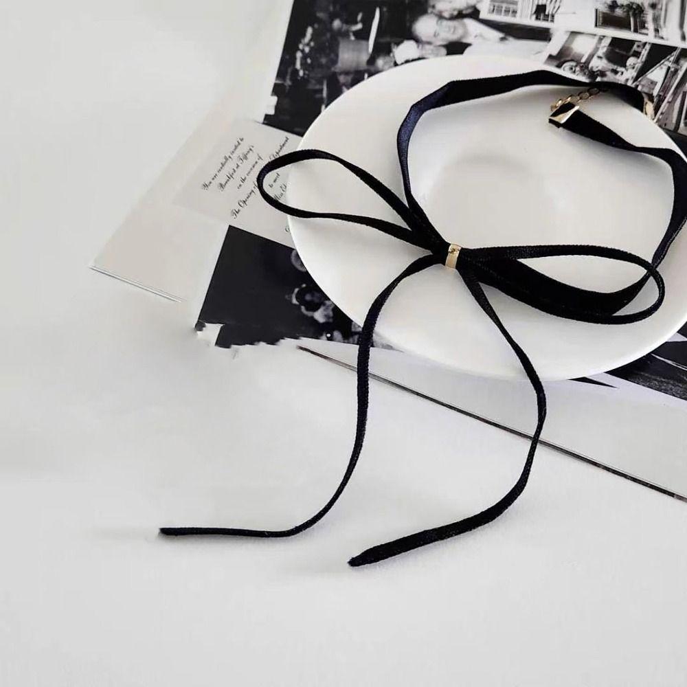 Adjustable Chain Choker Necklace Bow Pendant Collar Gentle Bow Necklace  Christmas