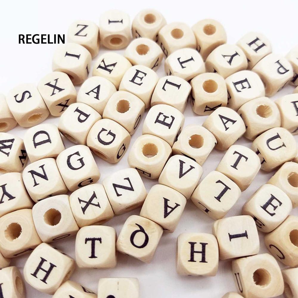 

10mm 100pcs Square Natural Wooden Alphabet Beads A-Z 0-9 Letter beads for bracelets Spacer Baby Smooth Teether Jewelry Pacifier 10mm