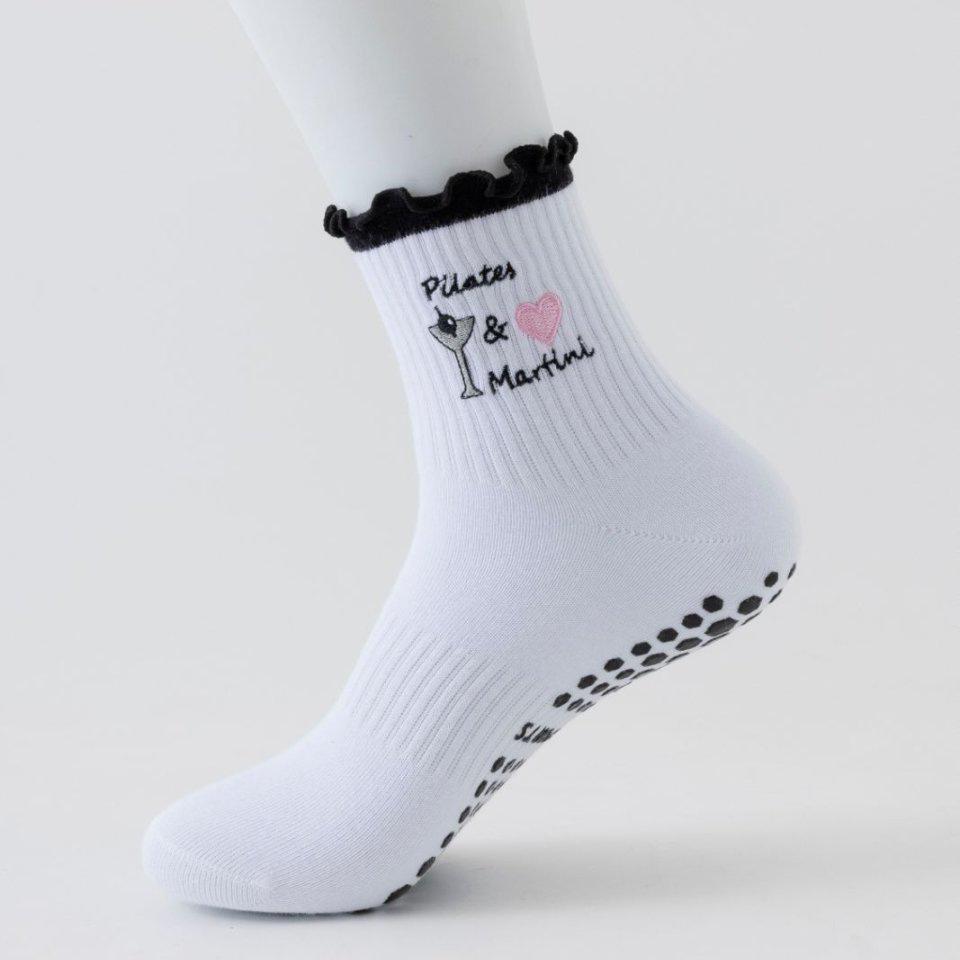 Women's Non-Slip Wood Ear Lace Yoga Socks - Mid-Calf Cotton Pilates/Fitness Socks