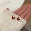 Wine Red Love Stud Earrings Female Temperament Niche Earrings Retro Little Peach Heart Earrings Ear Jewelry