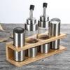 Chushan 304 Stainless Steel Condiment Set with Wooden Base
