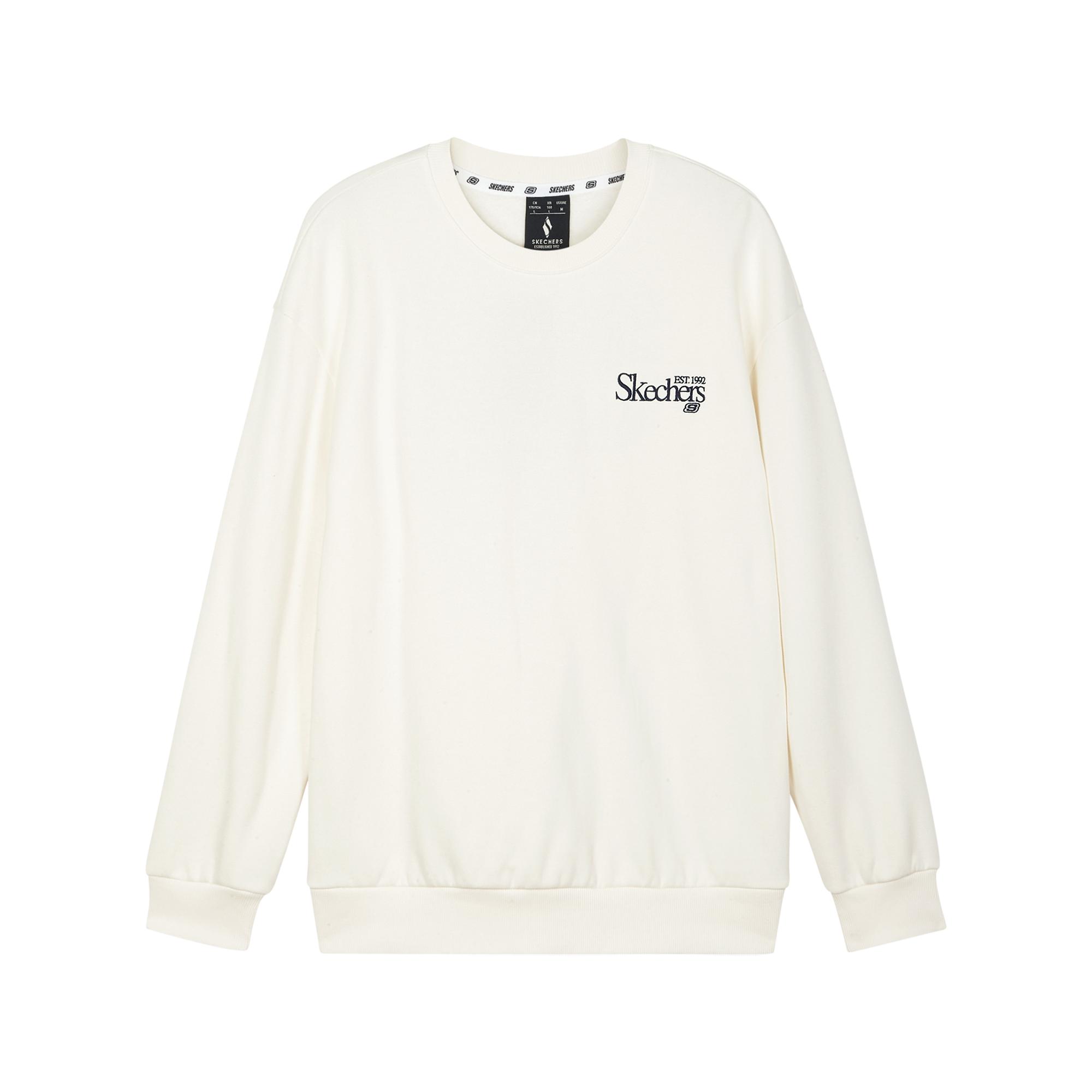 Skechers Minimalist College Knitted Embroidered Pullover Sweatshirt Unisex Sweatshirt Off-White L324U106-0074 XS
