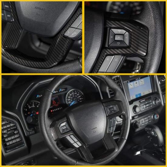 Carbon Fiber Interior Steering Wheel Cover Trim Accessories For 15-20 F150 Ford