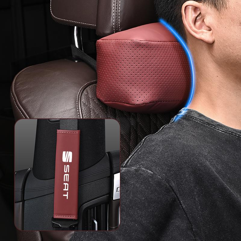 kncr9 Car Seat Headrest Auto Logo Neck Pillow For Seat Leon 5F Mk3 Ibiza 6J Tarraco Arona Ateca Alhambra Exeo Mii Interior Accessories