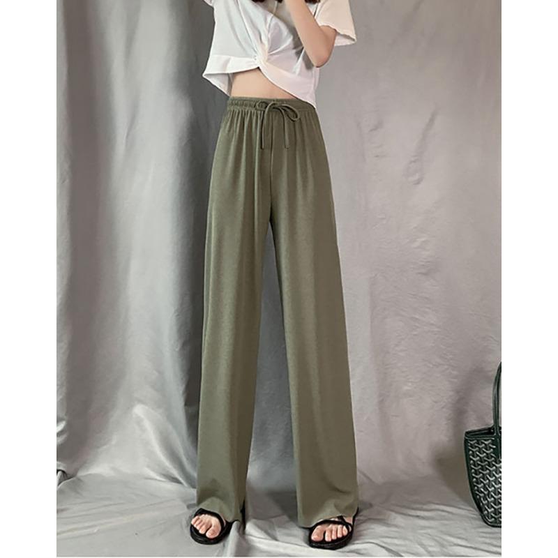 Breathable drawstring wide-leg pants summer high waist drape cool floor mopping straight pants casual thin loose sunscreen pants