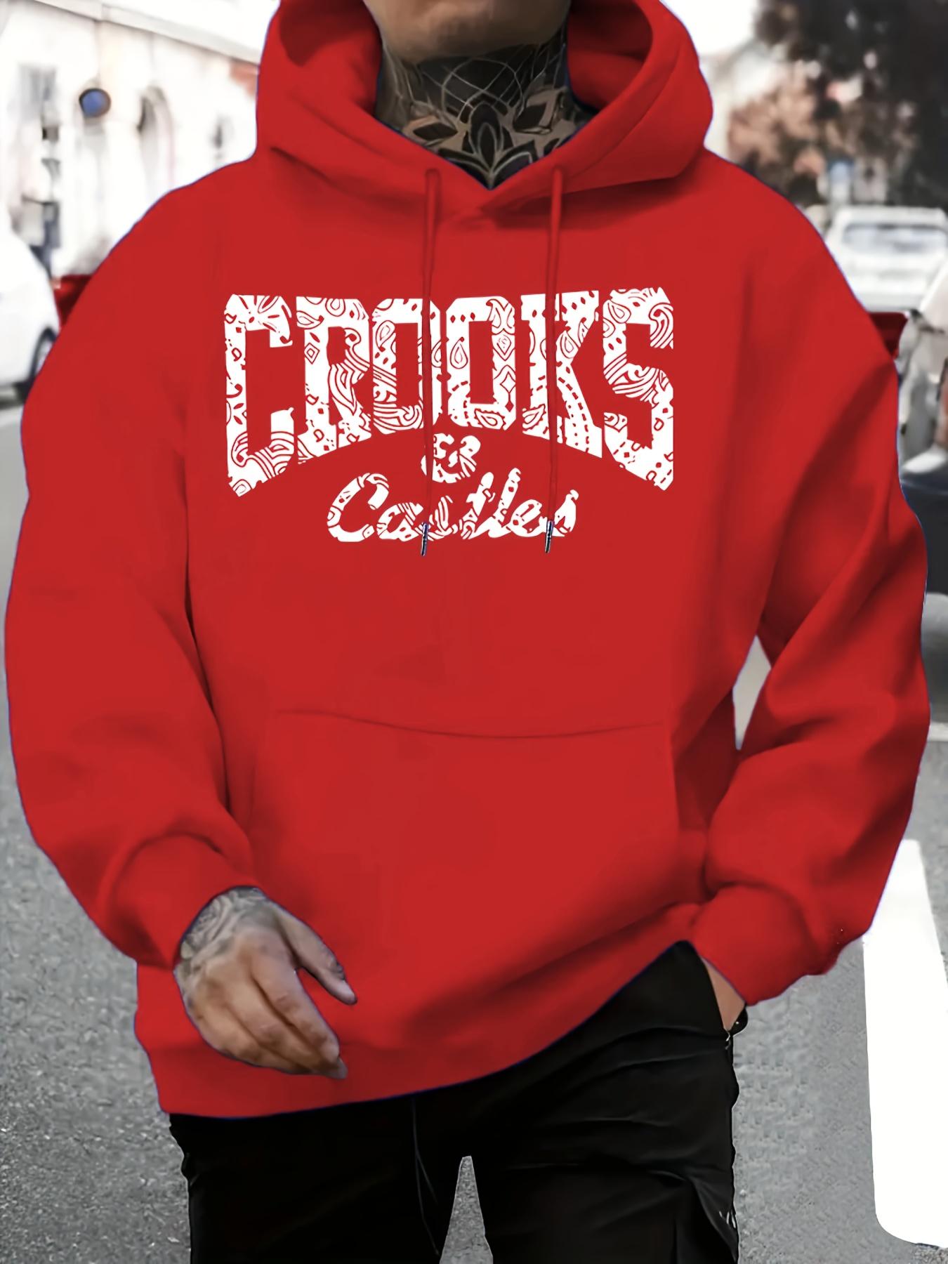 

Hoodie for Men Polyester Sweatshirt with Slight Stretch Geometric Pattern Knit Fabric Hooded Collar Long Sleeve Weekend Wear S