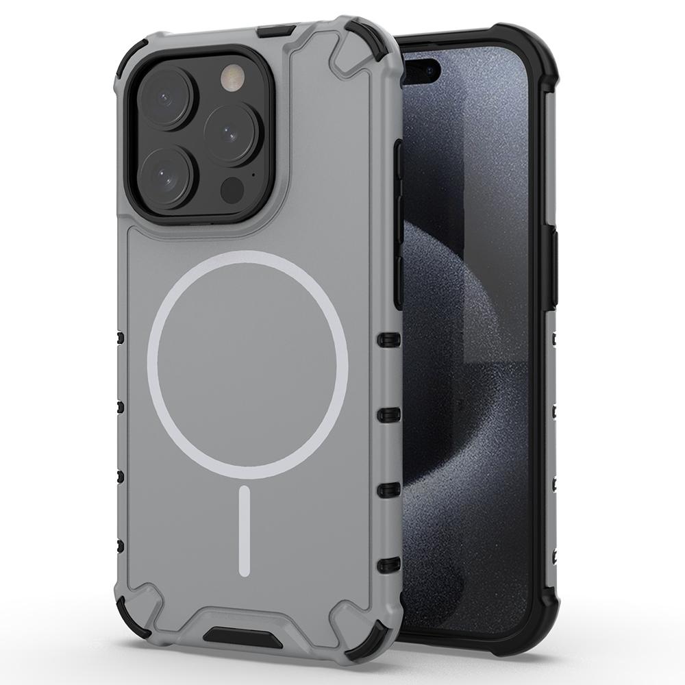 For iPhone 15 Pro Max Magnetic Case Corrugated Texture Heat Dissipation Shockproof TPU+PC Phone Back Cover