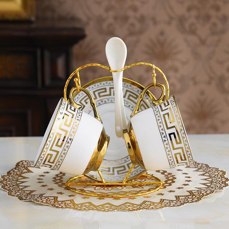 Gold-Plated Edge European Creative Household Tea Set Ceramic English Coffee Cup Saucer Set