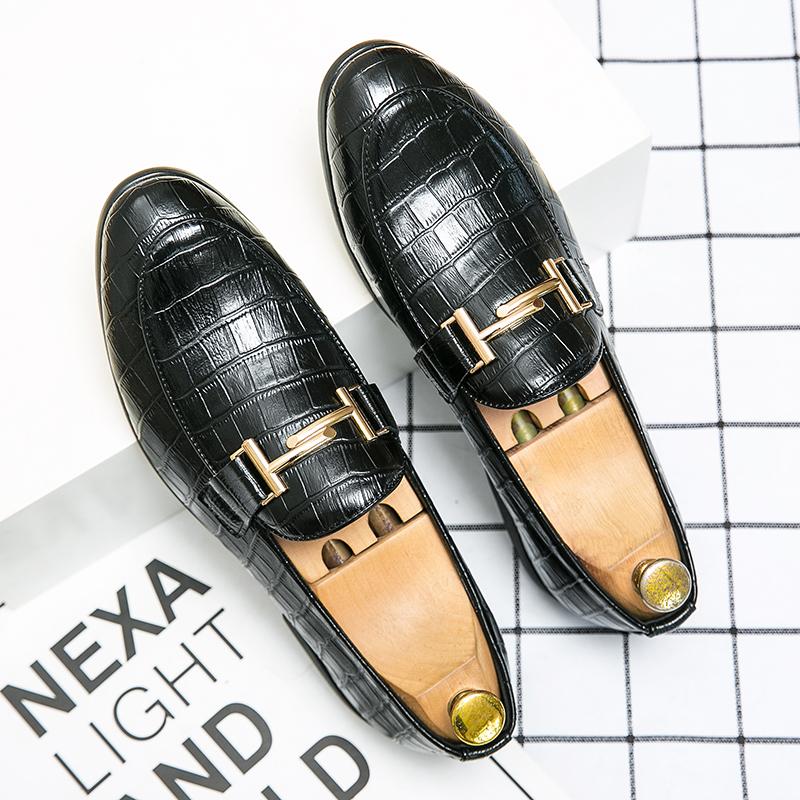Trend New Men's Black Brown Alligator Pattern Patent Leather Dress Casual Shoes Wedding Dress Homecoming Footwear Zapatos Hombre