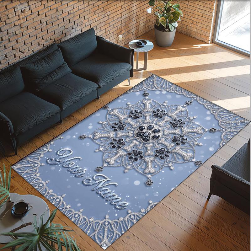 Snow Theme Crystal Velvet Floor Rug Personalized Custom Name Text Warm Carpet Home Decoration