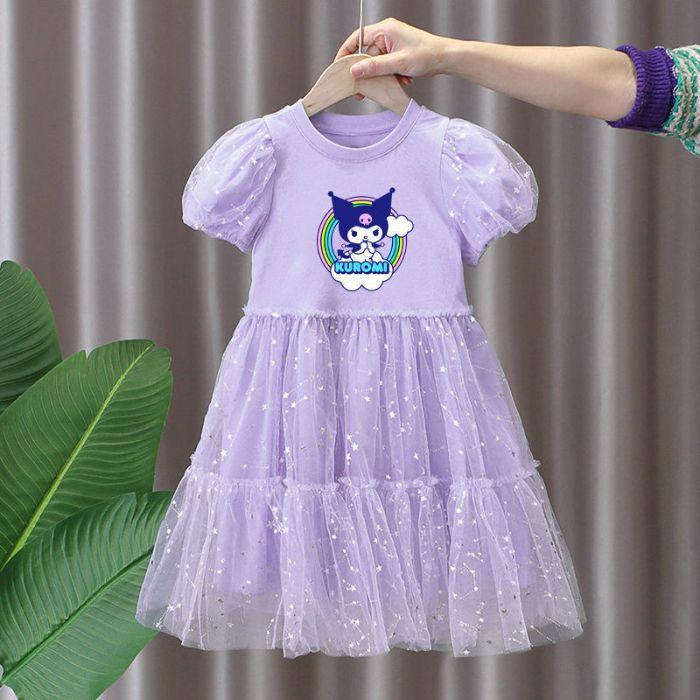 Summer Girls Princess Dress Puff Sleeve Mesh Tulle A Line Midi Skirt For Kids 90