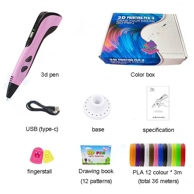 Electronic 3D Printing Pen with 9M PLA Consumables High-Temperature 3D Graffiti Tool Intelligent Toy Christmas Birthday Gift