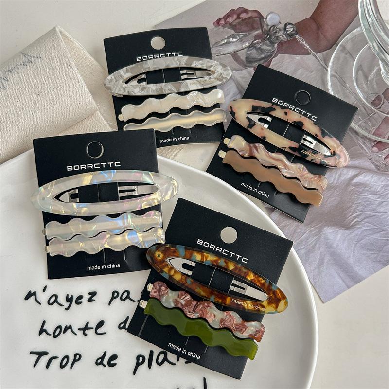 3Pcs Wave Hair Clips Acetate Clip Candy Color Hairpin Trendy Leopard Bb Clip Y2K Hair Accessories for Women Girls Korean Style