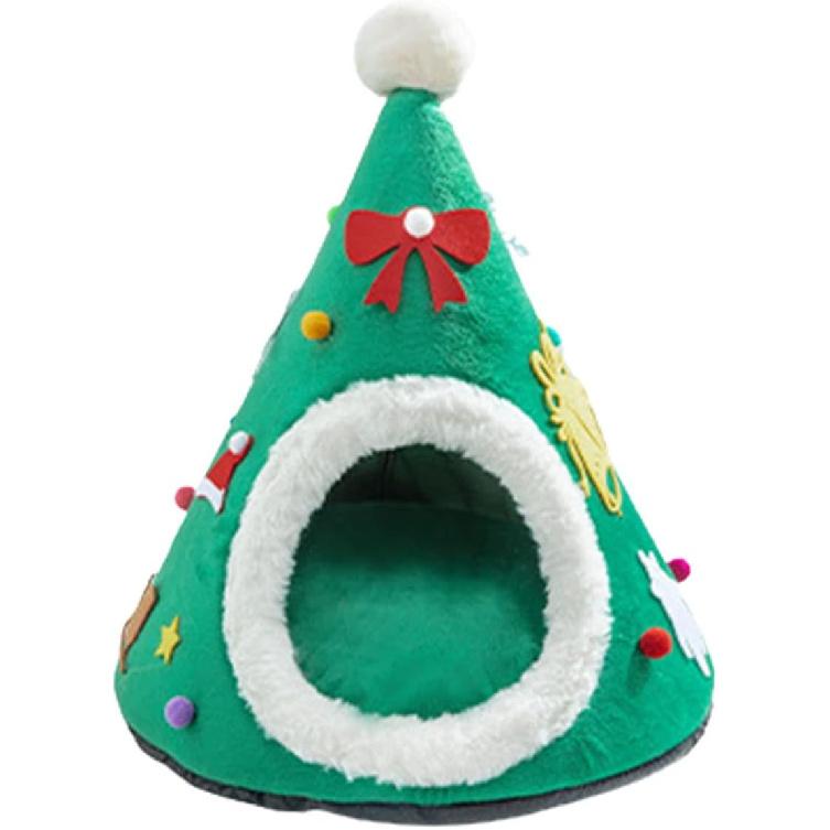 Christmas Tree Cave Bed Tent for Indoor Small to Large Cats Machine Washable Ultra-Soft Cushion Anti-Slip Cave Beds for Indoor Cats