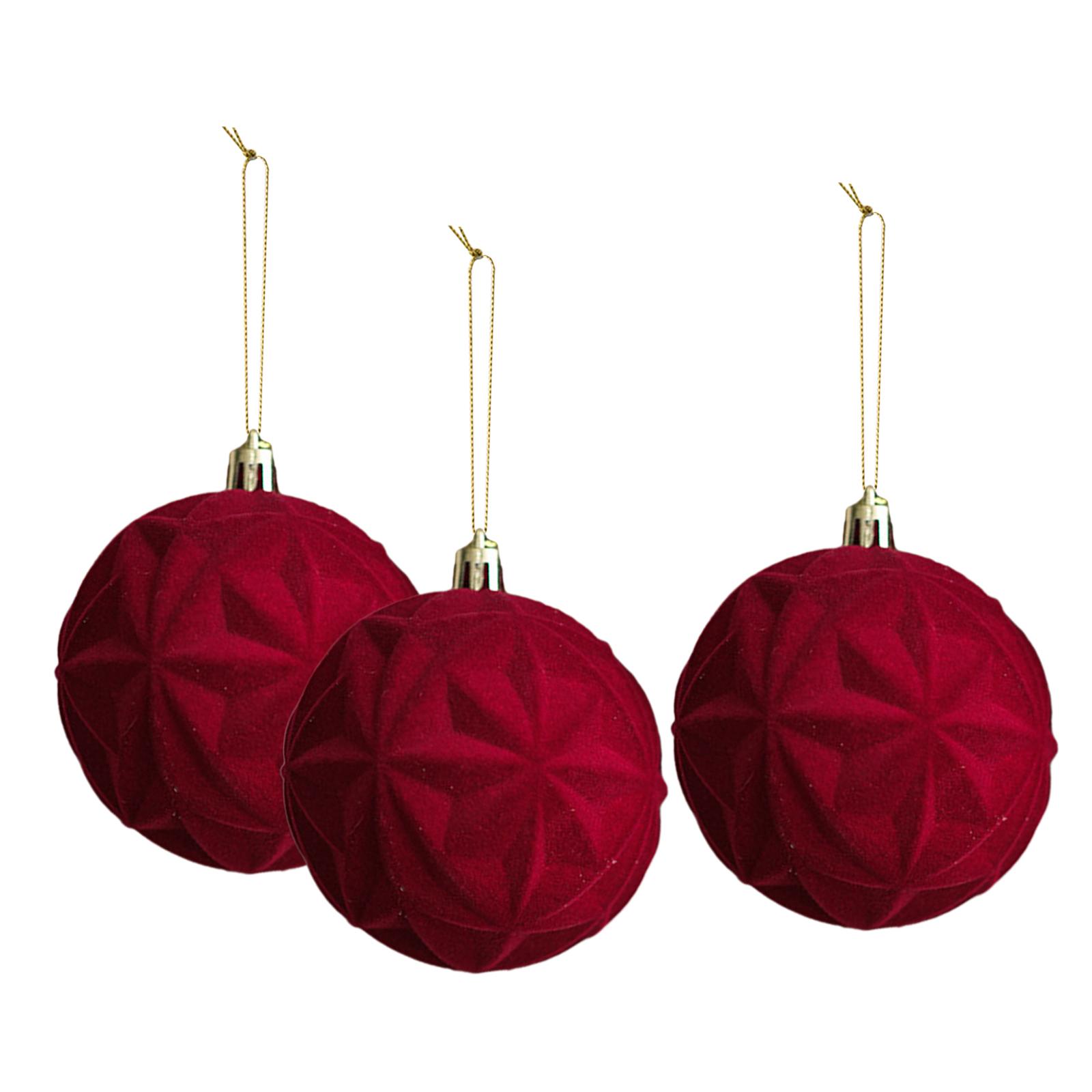 

3x Flocked Christmas Ball Ornaments Christmas Tree Hanging Decorations Set for Festival New Year Anniversary Home Party Supplies