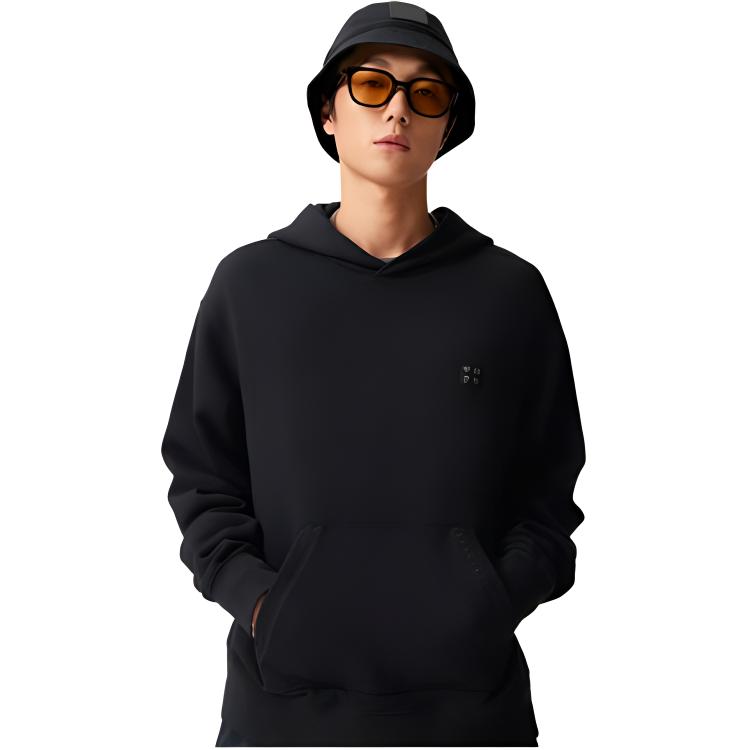 Li Ning Vital Series Solid Color Hooded Comfortable Breathable Versatile Loose Sweatshirt Unisex Sweatshirt Black AWDUB33-2