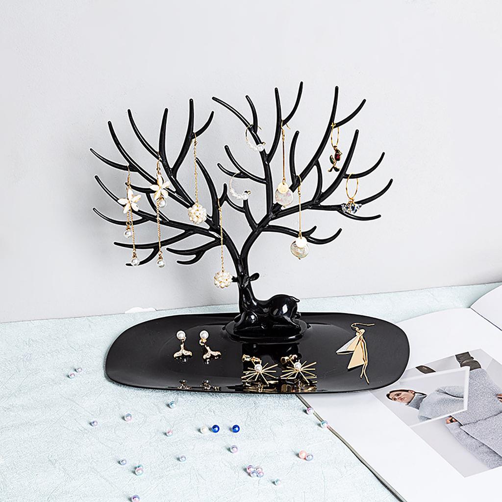 Black White Pink Rose Red Deer Earrings Necklace Ring Pendant Bracelet Jewelry Cases&Display Stand Tray Tree Storage Holder Rack
