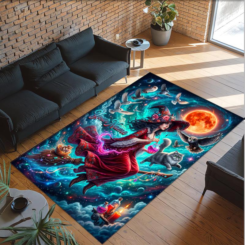 Witchcraft Theme Crystal Velvet Rug Personalized Custom Name Text Soft Floor Mat Home Decor