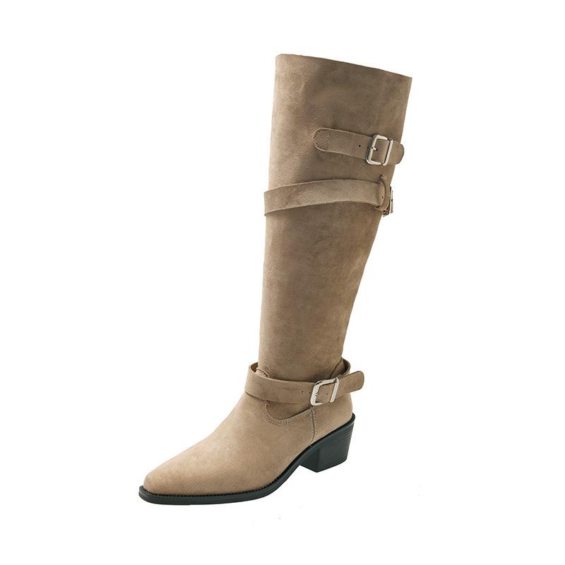 

Простые и модные женские новые осенние ботинки 2025 года Merad на высоком каблуке с острым носком, высокие рыцарские ботфорты 40 хаки