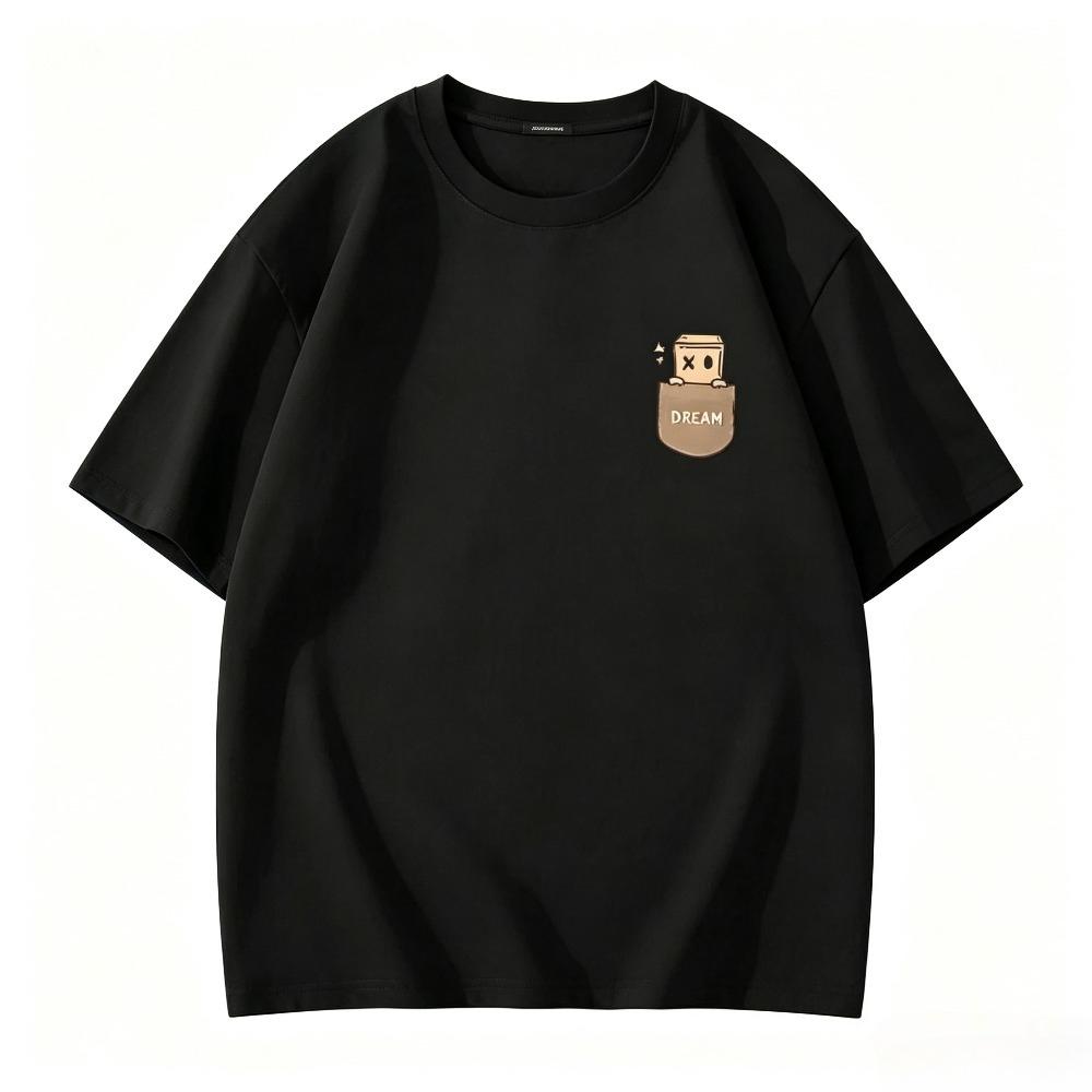 American Vintage Simple Design Print Short Sleeve Tshirt Unisex Heavyweight Oversized Loose Couple Teenagers Round Neck Sport Top