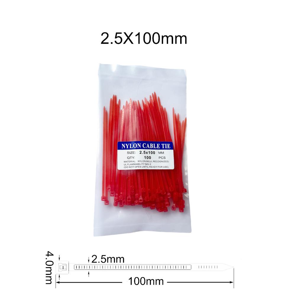 100 szt./partia 2,5x100mm Mocne Plastikowe Nylonowe Opaski Kablowe Samozaciskające Pierścień Mocujący Zip Opaski Pasek Tie Czerwony Zielony Żółty