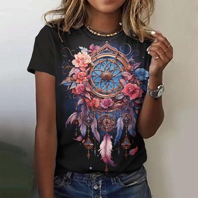 Sommer Traumfänger 3D Druck T-Shirts Damen Streetwear Lässig Vintage Y2k Kurzarm Oversize O-Ausschnitt T-Shirts Tops Kleidung