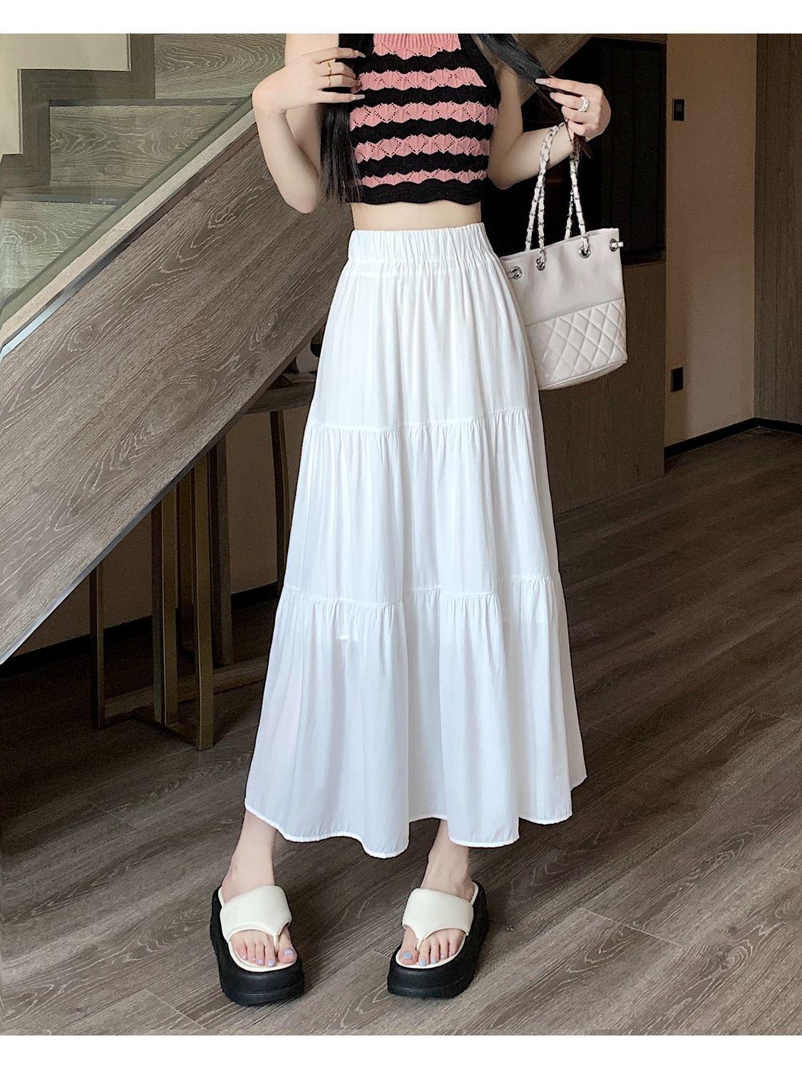 

Женская черная плиссированная миди-юбка А-силуэта с высокой талией - Универсальная, повседневная и скрывающая бедра XXXL белый