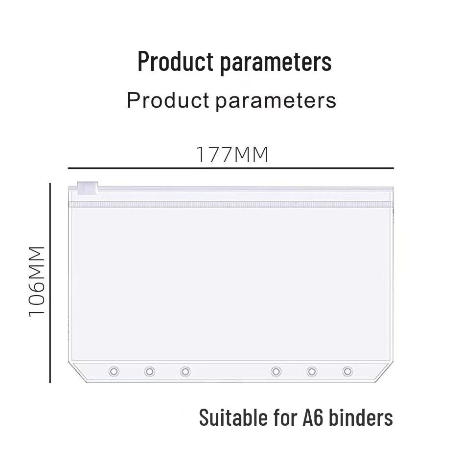 Eco-friendly PVC 6-Hole Zipper Bag for A5/A6 Planner Storage - Available In Sets of 10, 15, or 20