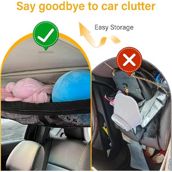 Upgrade Car Ceiling Cargo Net Pocket With Zip,Double Layers+Avoid Sagging Roof Cargo Bag For Toy,Quilts,Tickets,Universal Road Trip Essentials Car